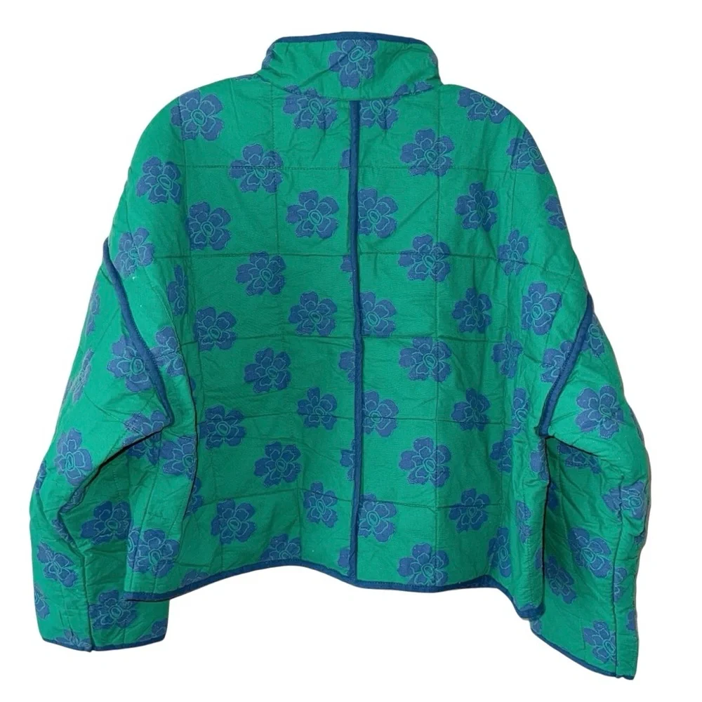 Free People Chloe Jacket Green Blue Quilted